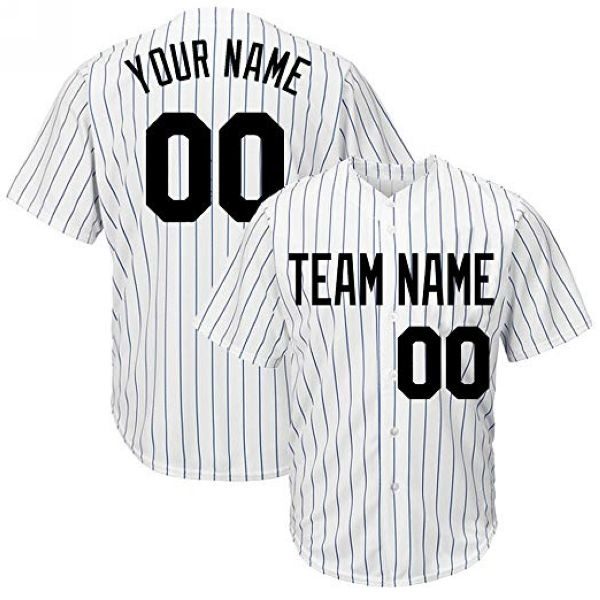 black baseball jersey with white pinstripes