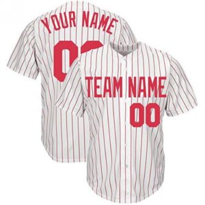 Custom Baseball Jersey Embroidered Your Names and Numbers – Pinstripe(White/Red)