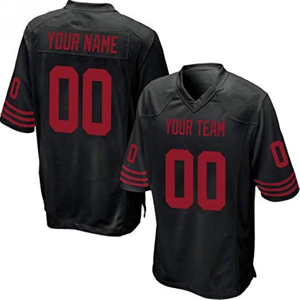 Custom Black Football Jersey with Red