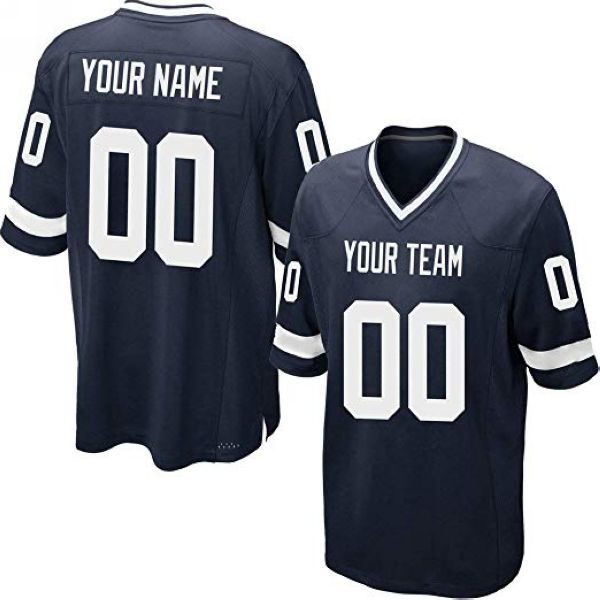 Custom Football Jersey Embroidered Your Names and Numbers – Blue(Sleeve Stripe)