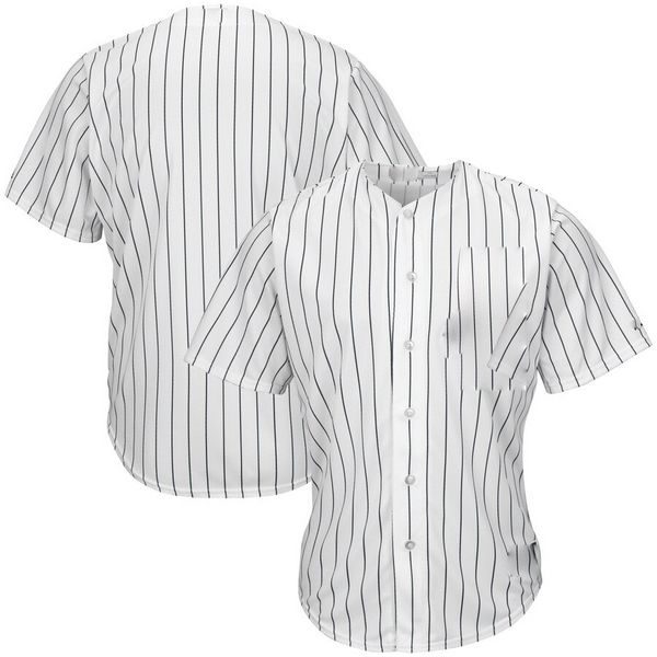 black baseball jersey with white pinstripes