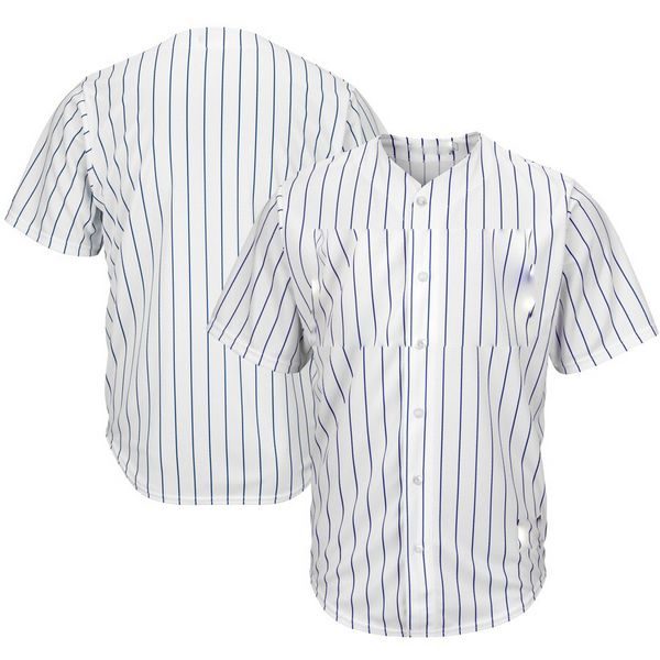Youth & Adult Pinstripe Button Front Baseball Jersey – White/Royal - Blank  Jerseys