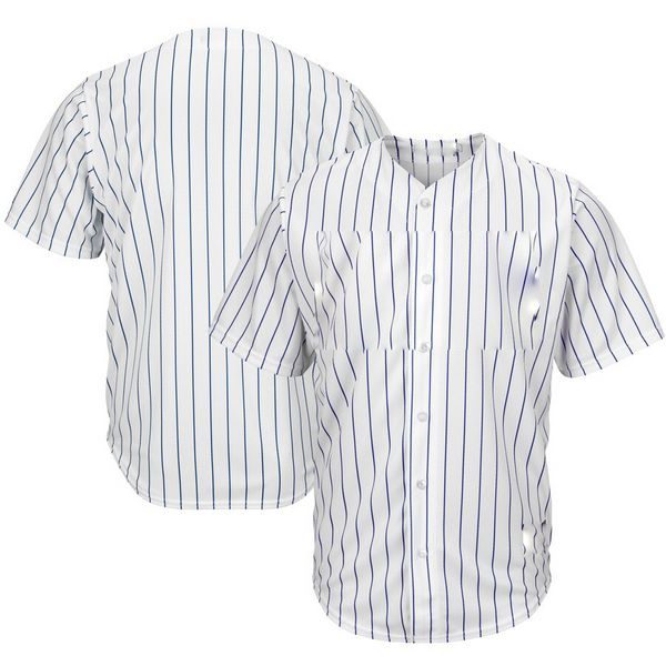 Youth & Adult Pinstripe Button Front Baseball Jersey – White/Royal