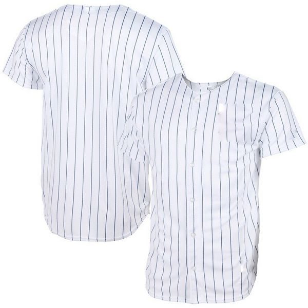 Youth & Adult Pinstripe Button Front Baseball Jersey - White/Navy - Blank  Jerseys